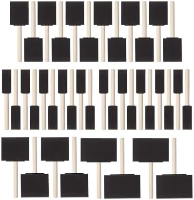 Bates- Foam Paint Brushes, 1”, 2”, 3" & 4”, 40 Pack Wooden Handle | Sponge Brushes for Painting Staining Varnishes Gluing and DIY Craft Projects on Wood Metal & More
