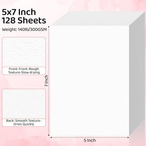 128 Sheets Watercolor Paper 5x7, 140lb/300gsm Cold Press Watercolor Paper