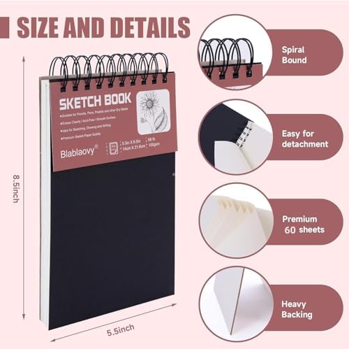 Sketch Book, 5.5" x 8.5" Sketchbook with 60 Sheets (68lb/100gsm), 1 Pack Drawing Pad Acid Free Drawing Book Sketch Pad for Kids Adults Beginners Artists