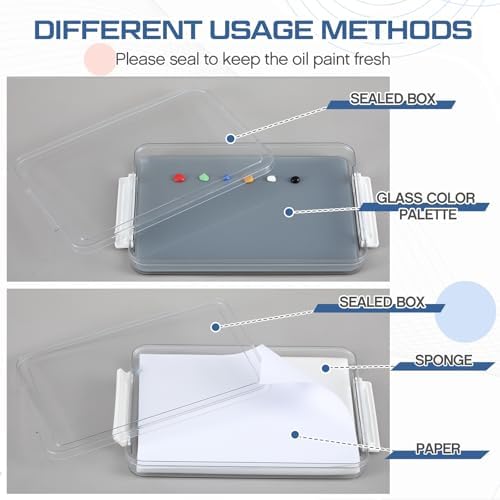 Nuanchu 2 Pcs 9 x 12 Inch Glass Palette for Oil Painting, Neutral Grey | Airtight Keep Wet Palette Container, 80 Sheets Disposable Paper, Keeps Paint Fresh, for DIY Color Mixing Beginners