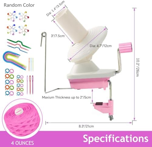 Ayasee Yarn Ball Winder, Yarn Winder for Crocheting Spinner Knitting Hand Operated Storage + 53 Pieces Stitch Knitting Needles + 1 Pieces Scissors (Pink)