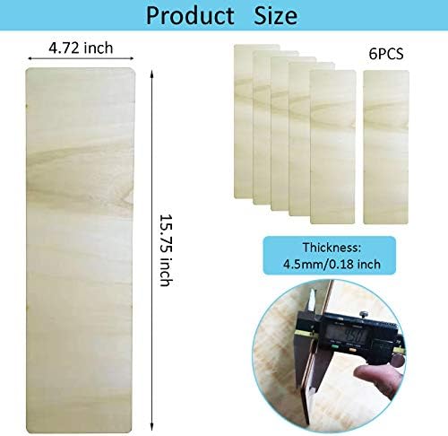 Unfinished Wood Sign Blank Rectangle Hanging Wooden Plaque DIY Craft Project Wood Sign with Rope Door Wall Art (15.7 x 4.7 x 0.2 in, 6-Pack)