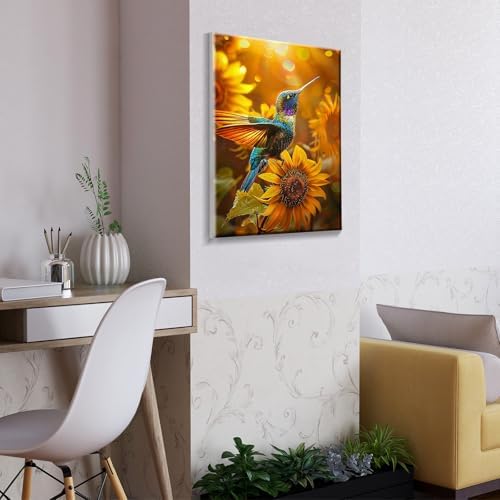 ATDMS Bird Paint by Numbers Kit for Adults with Frame Landscape Paint by Number with Easel DIY Flower Adult Paint by Number Kits Sunflower Paint by Numbers Kit on Canvas for Home Wall Decor 8x12 Inch