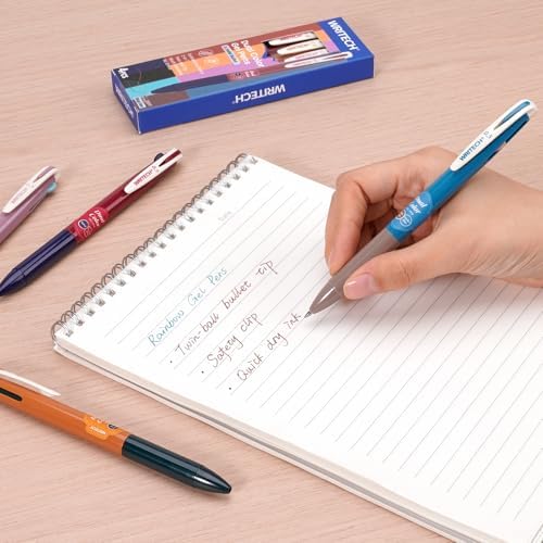WRITECH Retractable Gel Ink Pens: 0.5mm 2-in-1 Multicolor Fine Point 4ct | Colorful Click Pen No Smear Bleed Smooth Writing For Journaling Drawing Note Taking For Teacher Student Nurse Home Office