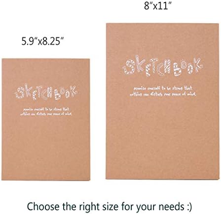 Kraft Cover Drawing Notebook & Sketchbook – Set of 2 Blank Plain Sketch Books – 125g Thick Paper, 200x280mm Paper Ideal for Drawing & Sketching- 128 sheets/256 Pages – 180 Degree Opening, 2pcs