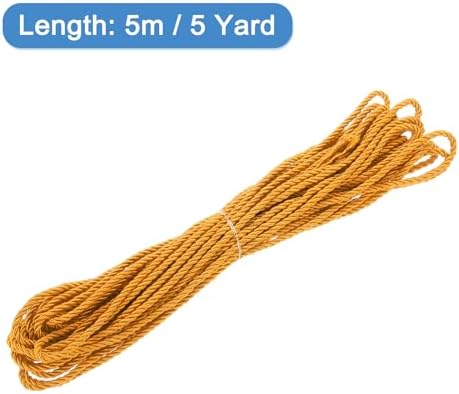 MECCANIXITY Twisted Cord Trim, 5 Yard 3mm 3-Ply Twine Braided Rope Shiny Thread String for Craft Gift Bag Curtain Christmas Decor, Orange - 5m