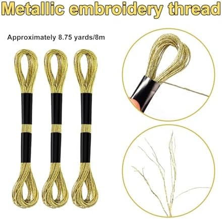 6 Skeins Embroidery Threads, Metallic Embroidery Floss (Gold)
