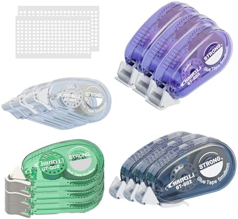 FUNSKY Scrapbook Tape Set, 12 Pack Glue Tape Roller with 400 Pcs Glue Dots | No Residue Double Sided Tape Roller for Crafts, Scrapbooking, Journaling, Gift Wrap, School Office Supplies(16 Ft x 0.31 in)