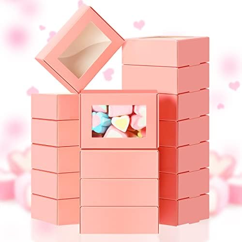 Zonon 30 Pcs Soap Boxes for Homemade Packaging, Mini Kraft Boxes with Window for Bakery Candy Soap Making Gift Packaging, 3.7x2.6x1.4 Inch (Pink)