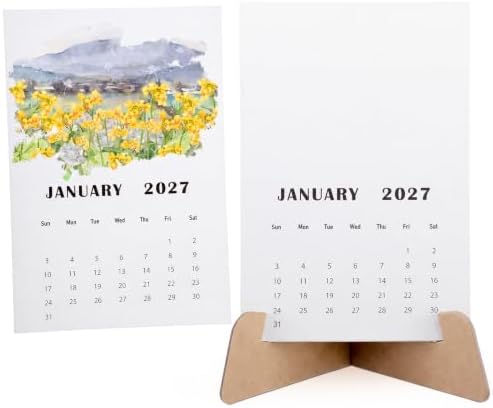 Faccito Watercolor Calendar Set for 2027-2028 Paint Desk Calendar 24 Sheets Watercolor Paper Bulk with Desktop Bracket Art Supplies for Crafts and DIY Media(5.1x7.5inch)