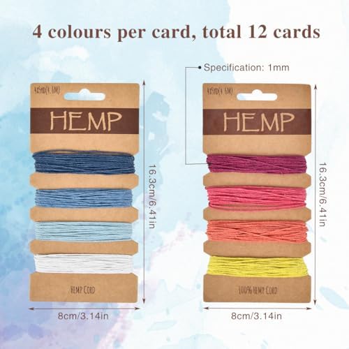 OTYMIOW 48 Colors Hemp Cord String for Jewelry Making, Natural Twine Cord Rope String for Handmade Bracelets Keychains Craft Making Accessories, 1 mm, 240 Yards in Total