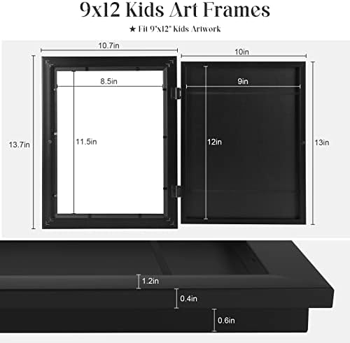 [2Pack] Kids Art Frames, 9x12 Front Opening Kids Artwork Frames Changeable, Black Artwork Display Storage Frame for Wall, Holds 50 Pcs, for 3D Picture, Crafts, Children Drawing, Hanging Art, Portfolio
