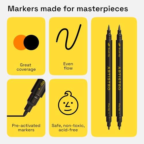 ARTISTRO 5 Black Dual-Tip Fabric Markers Decorating Kit Permanent for Cloth