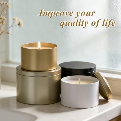 PCREGPAE 4OZ White Candle Tins Cans with Lids and Wicks for Making Candles