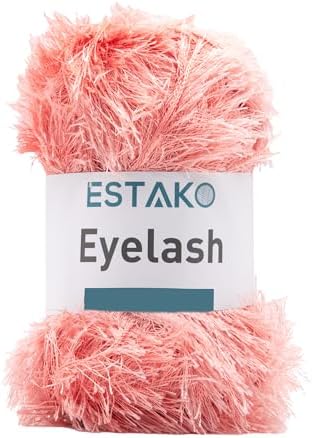 Estako Eyelash Yarn, Soft Fuzzy Faux Fur for Crochet and Knitting, Salmon