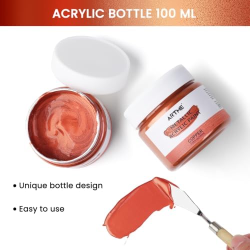 ARTME Metallic Copper Acrylic Paint, 3.38oz/100ml Copper Leaf Paint, Non Toxic, Non Fading Craft Paints for Metal, Wood, Clay, Fabric, Canvas, Furniture, Handcrafts, Art Supplies