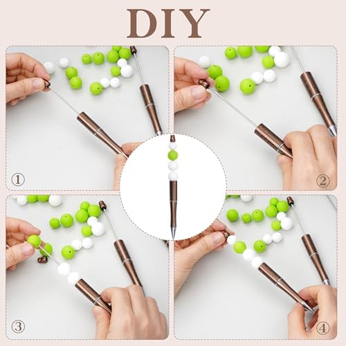 30Pcs Beadable Pens Beaded Ballpoint Pens Bulk for DIY Writing Champagne