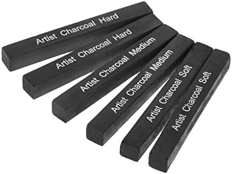 Artist Compressed Charcoal Sticks for Sketching, Drawing, Shading, Soft, Medium, Hard, Art Supplies Sketch Kits Tools, 6-Piece Boxed