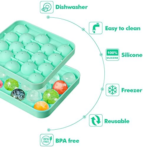 Webake 2 Pack Sphere Ice Cube Trays - 1.1" Small Round 36pcs Ice Ball Maker, Flexible Silicone Molds for Cocktails, Whiskey, Tea & Coffee - Easy Release & BPA Free (Green)