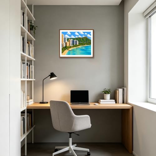 ARNLRDYA Hawaii Honolulu View Paint by Number Kits, Coastal Beach Scenery Paint by Numbers for Adults, City Travel Landscape Canvas Set Acrylic Painting for Gift Home Decor(16×20inch, Unframe)