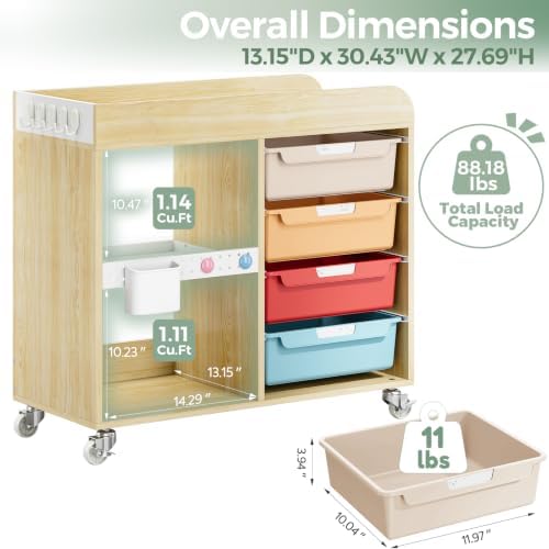 SYKIARIOL Craft Organizers and Art Supply Storage Art Cart, Classic Macaron | Rolling Cart with 4 Drawers & Metal Pegboard, 5 Hooks, Cute Macaron Color Magnets for Craft Room, Office, Classroom
