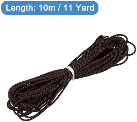 MECCANIXITY Twisted Cord Trim, 11 Yard 2mm 3-Ply Twine Braided Rope Shiny Thread String for Craft Gift Bag Curtain Christmas Decor, Dark Brown - 10m