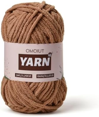 Plush Chenille Chunky Crochet Yarn - Baby Yarn for Crocheting Soft - Velvet Yarns Knitting for Blankets Crafts - Fluffy Amigurumi Yarns 50g / 65.6yd (Light Coffee)