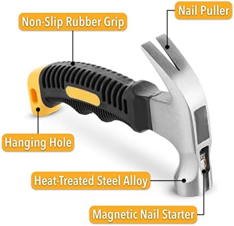 Mr. Pen- Claw Hammer, 8oz, Yellow, Magnetic, Small Claw Nail Hammer