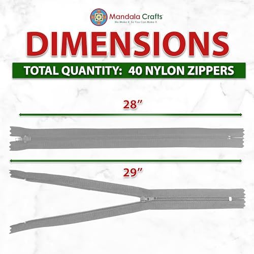 Mandala Crafts 40 PCs Gray Closed-End 28 Inches Nylon Zippers for Sewing