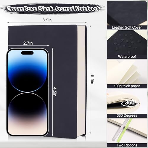 Thick Blank Journal Notebook 400 Pages 3.9 × 5.5 No Lines Soft Leather Pocket Blank Notebook for Women Drawing Book Memo Writing Sketch Diary Notebook Upgrade Page (dark gray)