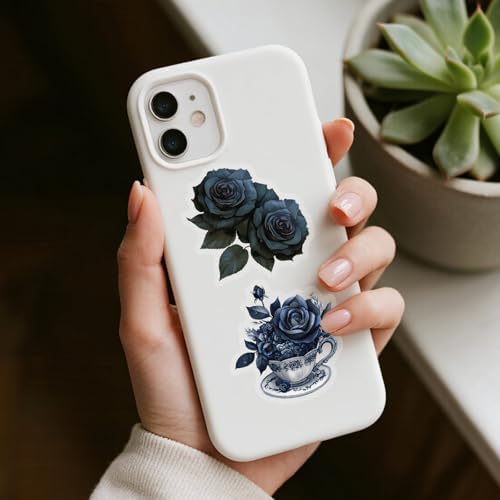 56 Pcs Gothic Rose Stickers Pack – Dark Victorian Aesthetic Scrapbooking Decals, Waterproof Clear Gothic Flowers & Vintage Objects for Journals, Planners, Art Crafts, Laptop Decoration