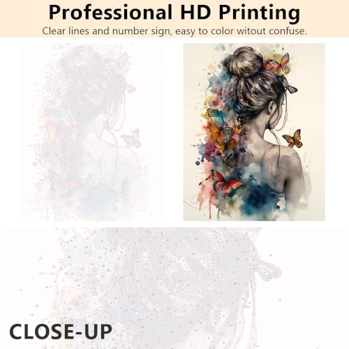TUMOVO Adult Paint by Number Kits on Canvas, Woman with Butterflies Paint by Numbers, Butterflies on Woman Back Painting by Numbers Adult Painting-by-Number Kits, DIY Kits with Framed, 16 X20 Inch