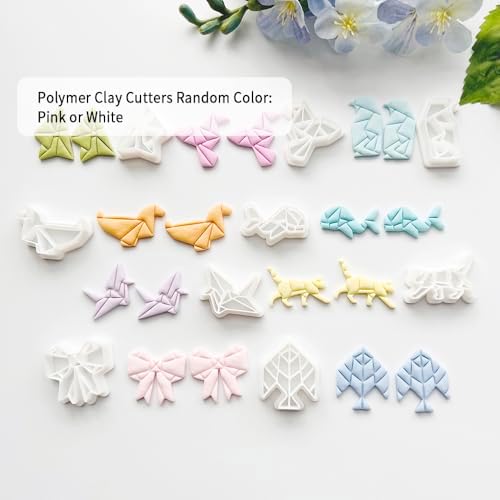 9 Pcs Origami Shape Polymer Clay Cutters - Geometric Animal & Bow Cookie Cutter Set for Jewelry Making, Earring Molds, Fondant Cake Decorating & DIY Crafts