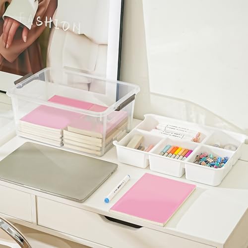 17 QT Stackable Clear Craft Organizers and Storage Box with Removable Tray