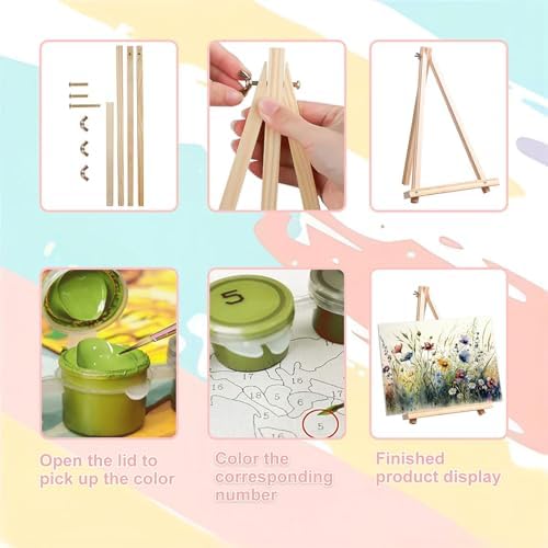Flower Paint by Numbers for Adults with Framed Canvas - with Wooden Easel
