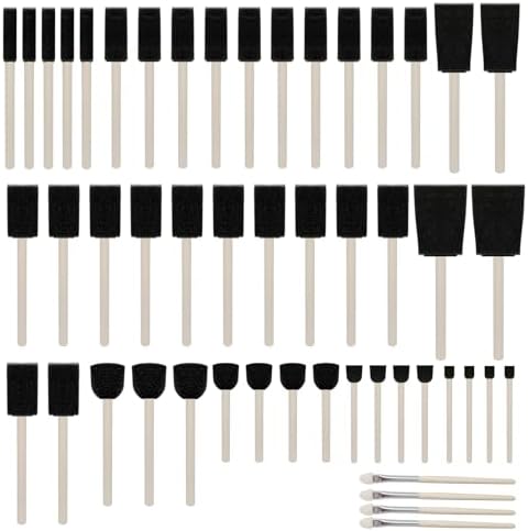 50pcs Foam Brush and Round Foam Brush Set with High Density Foam for Acrylic Paint, Staining, Varnish, DIY Craft & Wood Furniture (5/16", 1/2", 3/4", 1", 1-1/2", 2")