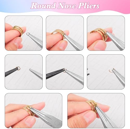 URSKYTOUS 5Pcs Jewelry Pliers Set Pliers for Jewellery Making Include Needle Nose Chain Nose Round Bent Plier Wire Cutter Jewelry Plier Tools for Jewelry Repair Bracelet Beading Craft Making Supplies