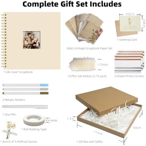Vienrose Scrapbook Album Gift Set, 8x8 Inch, 40 White Pages, Off White