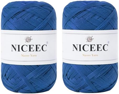NICEEC 2 Skeins Soft Tape Yarn-Dark Blue