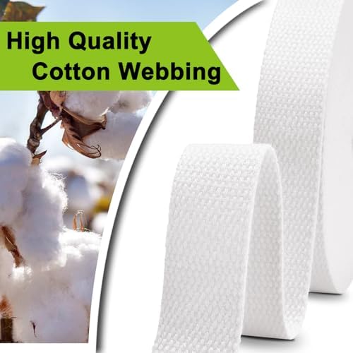 Cotton Webbing 1.5 Inch 12 Yards Natural Cotton Webbing Straps for Bags Handles, 1.5 Inch Weave Webbing for Cloth Tote Bag Straps Making,Cloth Belt, DIY Crafts Decoration (White)