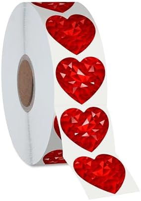500 PCS Holographic Red Heart Stickers, Sparkly Metallic Heart Sticker Self Adhesive Waterproof Reflective Heart Stickers Love Decorative Labels for Wedding, Valentine’s Day Supplies (1”, Red)