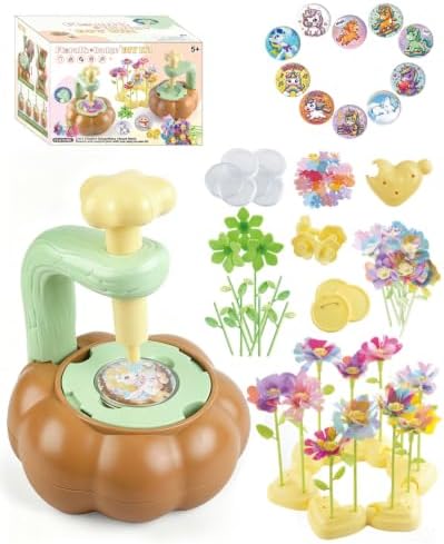 Rainbow World 2 in 1 Fabric Flower Press for Kids, DIY Flower Bouquet Kit with Button Maker, Embossing Tool STEM Toy, Screen-Free Activity for 4-8 Girls Boys