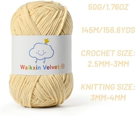 3 Pack Fluffy Chenille Yarn for Crocheting，Baby Yarn for Crocheting Soft，150g/5.28oz Velvet Amigurumi Yarn ，Fingering Weight Yarns for Crocheting Baby Blankets、DIY Craft.(3 Light Khaki)