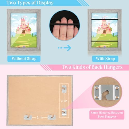 [2-Pack] Kids Art Frames, 8.5x11 Front Opening Kids Artwork Frames Changeable, Grey Wood Grain Artwork Display Storage Frame for Wall, Holds 50 Pcs, for 3D Picture, Crafts, Children Drawing, Hanging