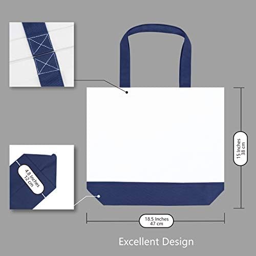 TOPDesign 6-Pack Super Strong Large 12oz Cotton Canvas Tote Bag, Reusable Grocery Shopping Cloth Bag, Fashionable Two-Tone Tote for Crafts, DIY Your Creative Designs (Blue/White)
