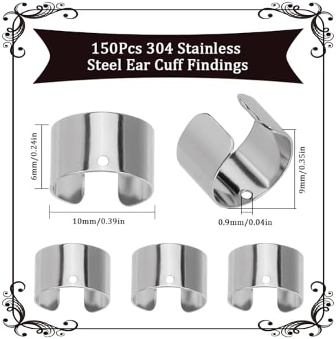 SUNNYCLUE 1 Box 150Pcs Stainless Steel Ear Cuff Silver Earring Cuffs Bulk Metal Punk Adjustable Converter Clip On Earcuffs Earrings Finding for Non Piercing Ears Jewelry Making DIY Crafts Supplies
