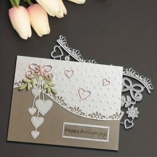 Scrapbooking Die-Cuts, Layer Frame Net Set Metal Cutting Dies for Card Making, Paper Craft Template, Background Embossing Stencils, DIY Album Décor (Anniversary Heart Border-14.5x7.9cm)