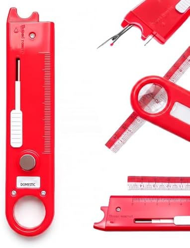 Quick Automatic Needle Threader for Sewing Machine, 4 in 1 Multitool with Built-in Ruler and Magnifier, Magnetic Seam Guide, Quilting Sewing Tools (Red)