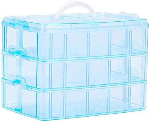 Sooyee 3-Tier Craft Storage Organizer Box Plastic,Blue