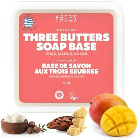 Skin Said Yes Triple Butter Soap Base 5 LB | Made in Greece | SLS/SLES Free, No Palm Oil, Organic Ingredients - Mango Butter, Cocoa Butter, Shea Butter